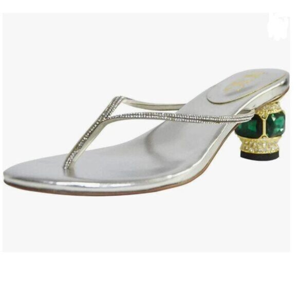 Silver Crystal Heel Sandals Casual Flip Flops Open Toe Daily Wearing Slippers - Picture 1 of 8